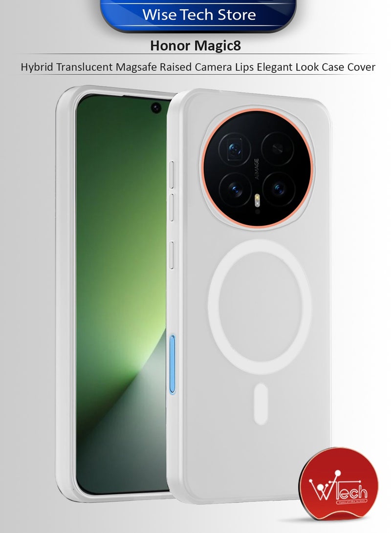 Wtech Honor Magic8 5G 2025 Hybrid Translucent Magsafe with Magnetic Charging Raised Camera Lips Elegant Look Case Cover (MCMPMN) - White - Image 1