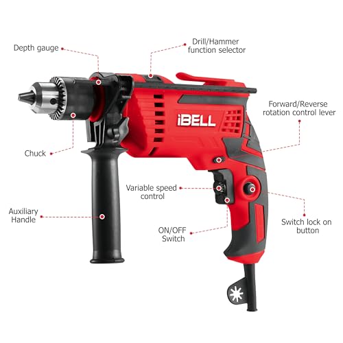 iBELL مجموعة أدوات iBELL الاحترافية مع مثقاب تأثير TD13-85، 650W، ذراع نحاسي، فكي 13 مم، 59 أداة/ملحقات منزلية أساسية مع صندوق BMC أحمر/أسود. - Image 3