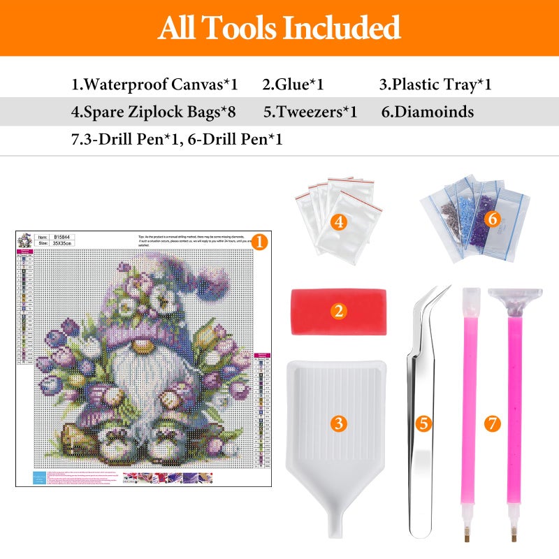 Offito Gnome Diamond Art Kits for Adults, 5D Gnome Diamond Painting Kits for Beginners, DIY Full Drill Dots Gem Art Paint for Home Wall Decor 14 x 14 Inch - Image 5