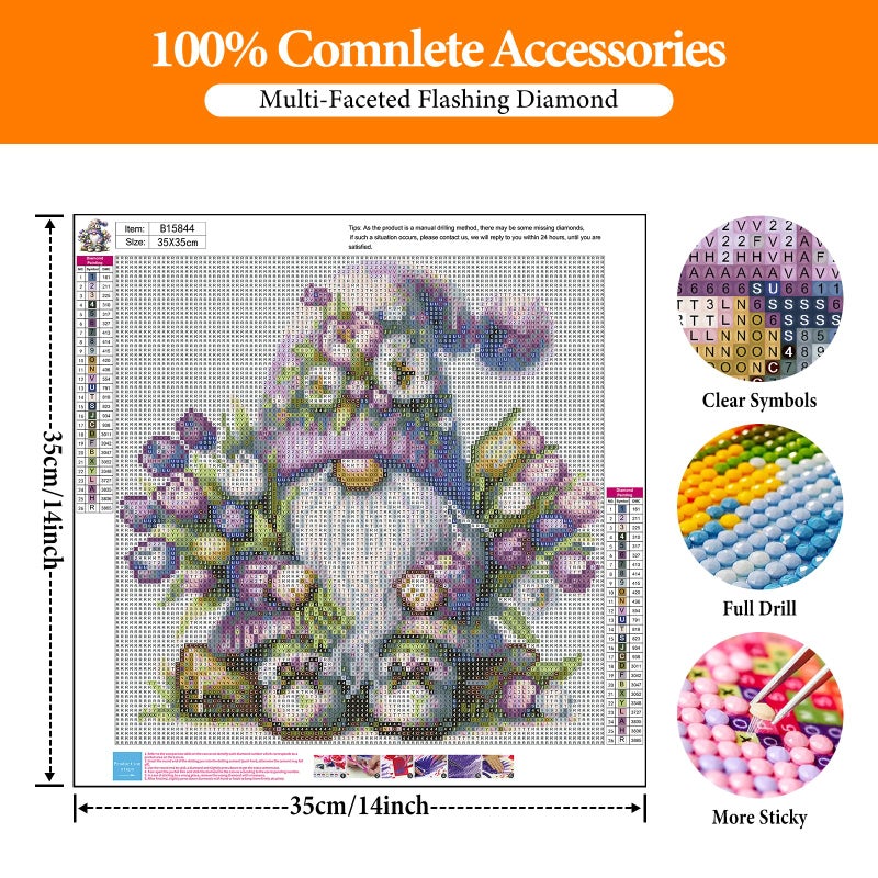 Offito Gnome Diamond Art Kits for Adults, 5D Gnome Diamond Painting Kits for Beginners, DIY Full Drill Dots Gem Art Paint for Home Wall Decor 14 x 14 Inch - Image 4