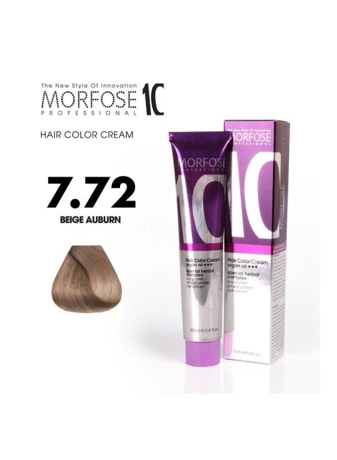 Morfose 10 Hair Color Cream with Argan Oil - 7.72 Blonde Brown Iridescent, 100ml - Image 1