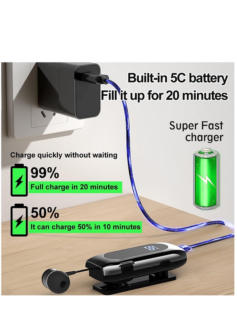 SYOSI سماعات بلوتوث قابلة للسحب مع مشبك طوق سماعات رأس لاسلكية سماعات أذن عرض شاحن سريع سماعات أذن بدون استخدام اليدين v5.2 مع ميكروفون للهاتف المحمول (ذهبي) - Image 3