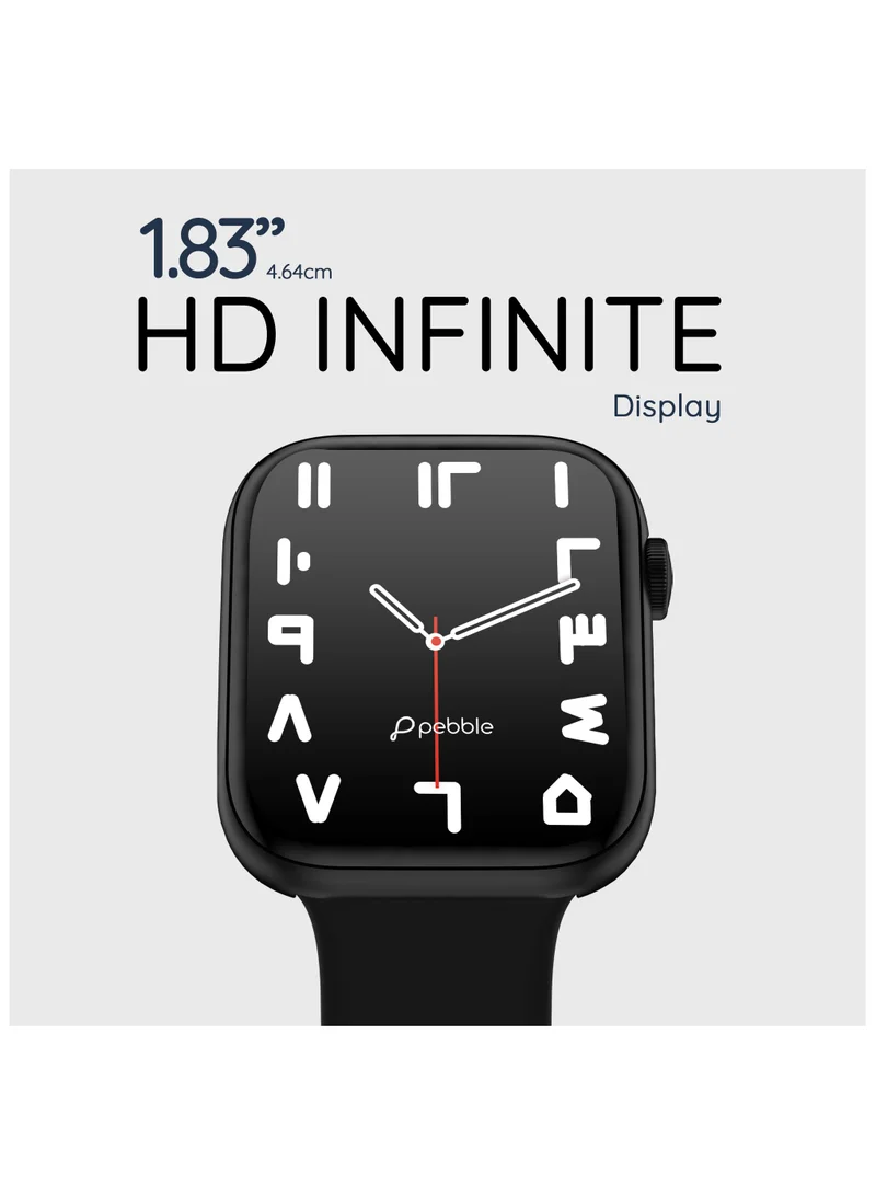 Pebble Active 1.83" HD Display (IPS) Smartwatch, IP67 Water Resistance, 5 Days Battery Life (Standby), Compatible with Android & iOS, BT Calling, Zen Mode, Multiple Watch Faces, Health Suite, Black