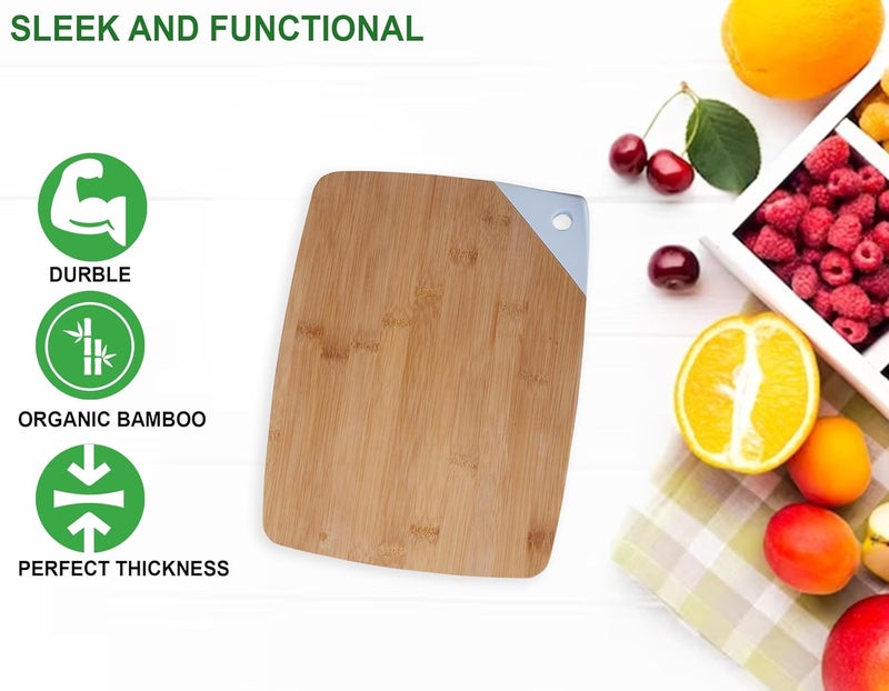 CherryBox Bamboo ChoppingCutting Board for Kitchen Use Unique Design Silicone HolderGrip 305 x 23 Blue - Image 2