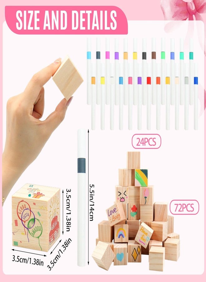 ZCPTZ 97 Pcs Pink Bow Baby Shower Games Sign Kit,Pink Bow Party Decoration,Including Game Sign 72 DIY Blank Wooden Block 24 Pen to Draw Your Idea for Baby Shower Party Game Gender Reveal Party - Image 3