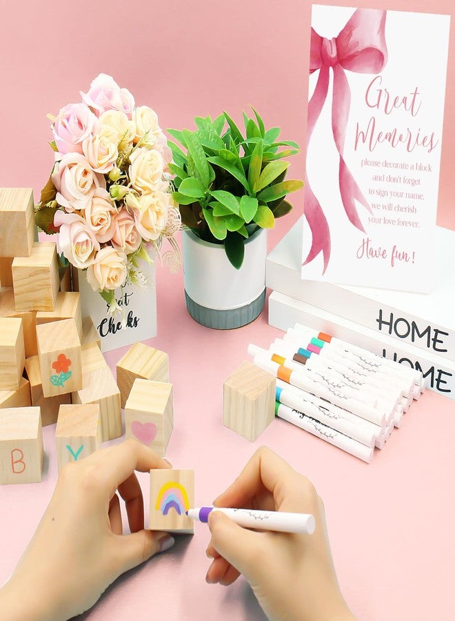ZCPTZ 97 Pcs Pink Bow Baby Shower Games Sign Kit,Pink Bow Party Decoration,Including Game Sign 72 DIY Blank Wooden Block 24 Pen to Draw Your Idea for Baby Shower Party Game Gender Reveal Party - Image 4