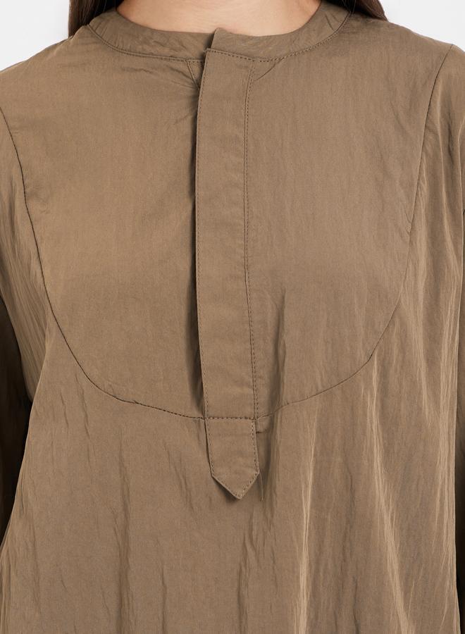 ستايلي بلوزة تونيك سادة بأكمام طويلة وشريط أزرار - Image 3