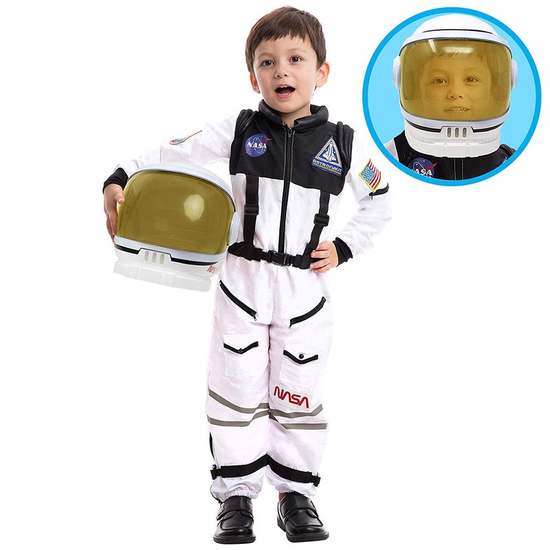 Spooktacular Creations White Astronaut Costume with Helmet Space Suit for Toddler with Movable Visor Kids Astronaut Halloween Costume for Cosplay Party Favor Supplies 3T 34 yrs