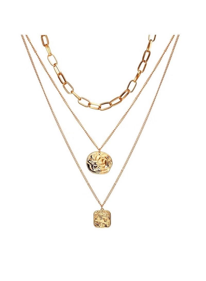 Huitich Double-Layer Retro Irregular Seal Pendant Necklace – Vintage Minimalist Style - Image 1