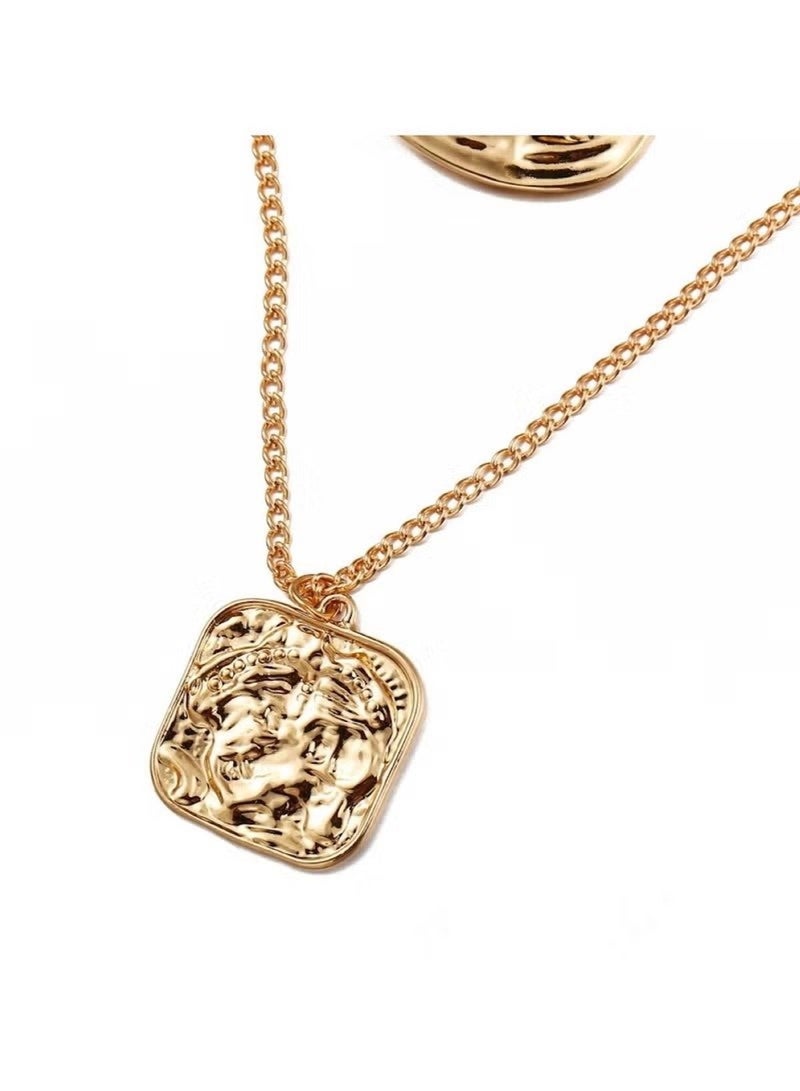 Huitich Double-Layer Retro Irregular Seal Pendant Necklace – Vintage Minimalist Style - Image 2