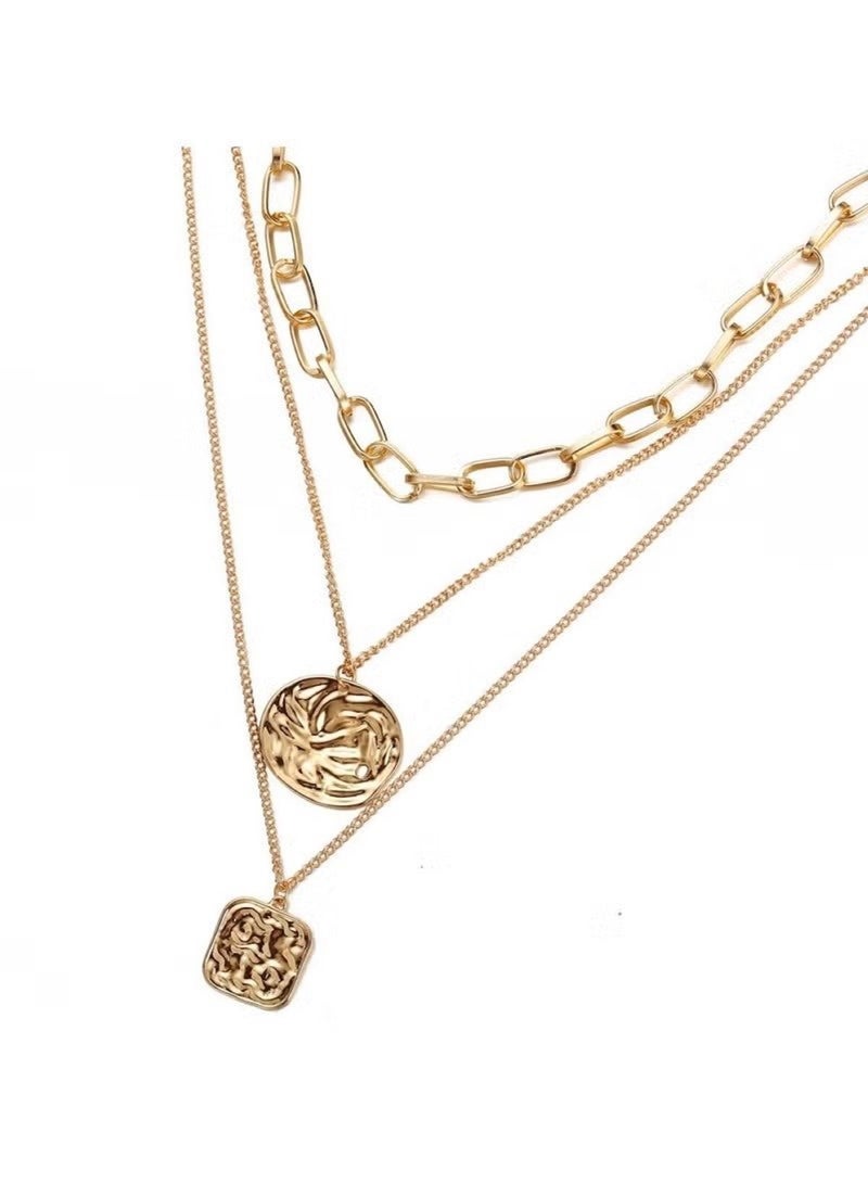 Huitich Double-Layer Retro Irregular Seal Pendant Necklace – Vintage Minimalist Style - Image 3