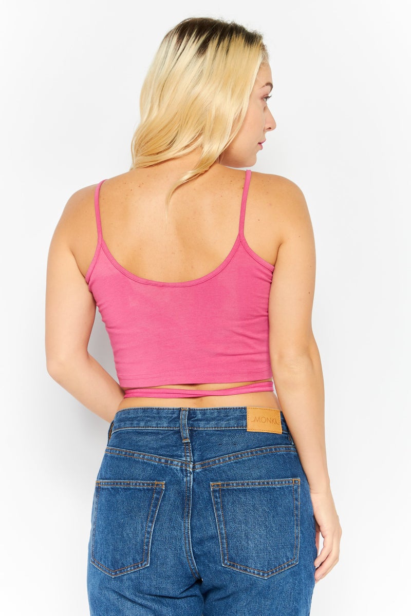 Karl Kani Women Round Neck Sleeveless Brand Logo Top, Pink - Image 3