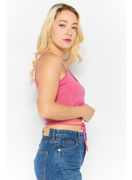 Karl Kani Women Round Neck Sleeveless Brand Logo Top, Pink  - Image 4