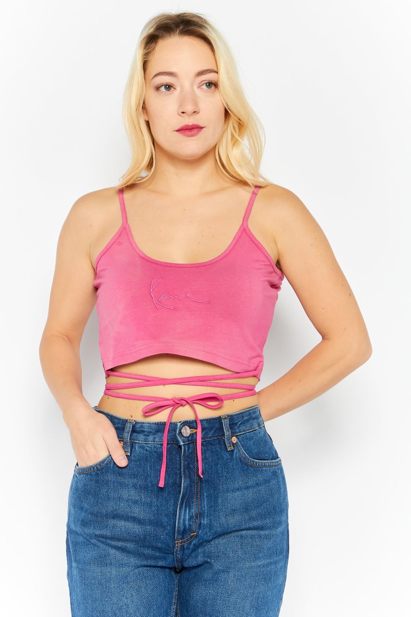 Karl Kani Women Round Neck Sleeveless Brand Logo Top, Pink - Image 1