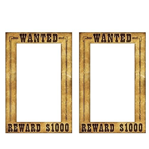 Beistle Western Wanted Photo Fun Frames 2 Pack Lightweight Cardstock Paper Picture Booth Prop for Wild West Cowboy Rodeo Desert Saloon Themed Party Supplies Not a Sturdy Frame 23 x 15 - Image 1
