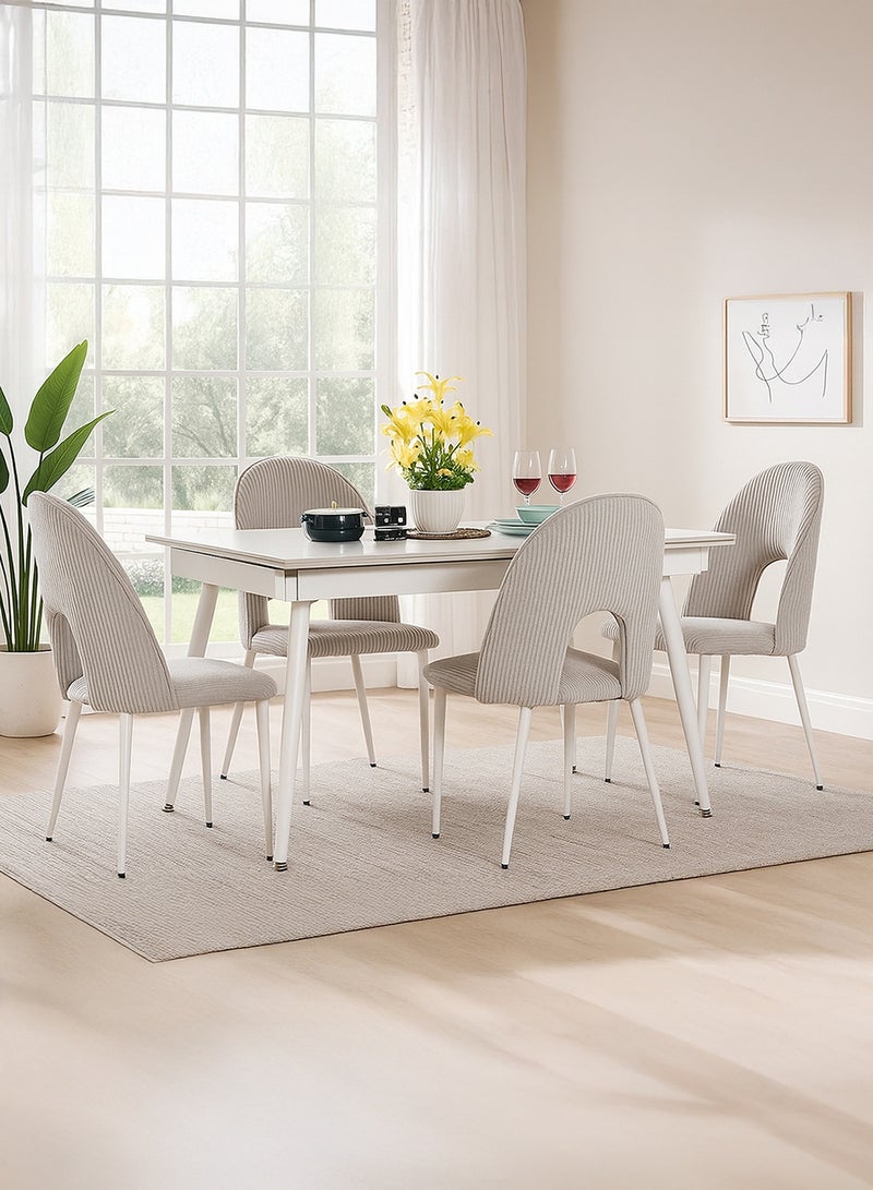 رويال أوك طقم طعام رويالوك فيليكس مكون من 6 كراسي – طاولة طعام قابلة للتمديد بسطح من حجر سينترد زجاجي، كراسي مبطنة بالقماش وأرجل معدنية – تصميم عصري ومتين لمنزلك - Image 1