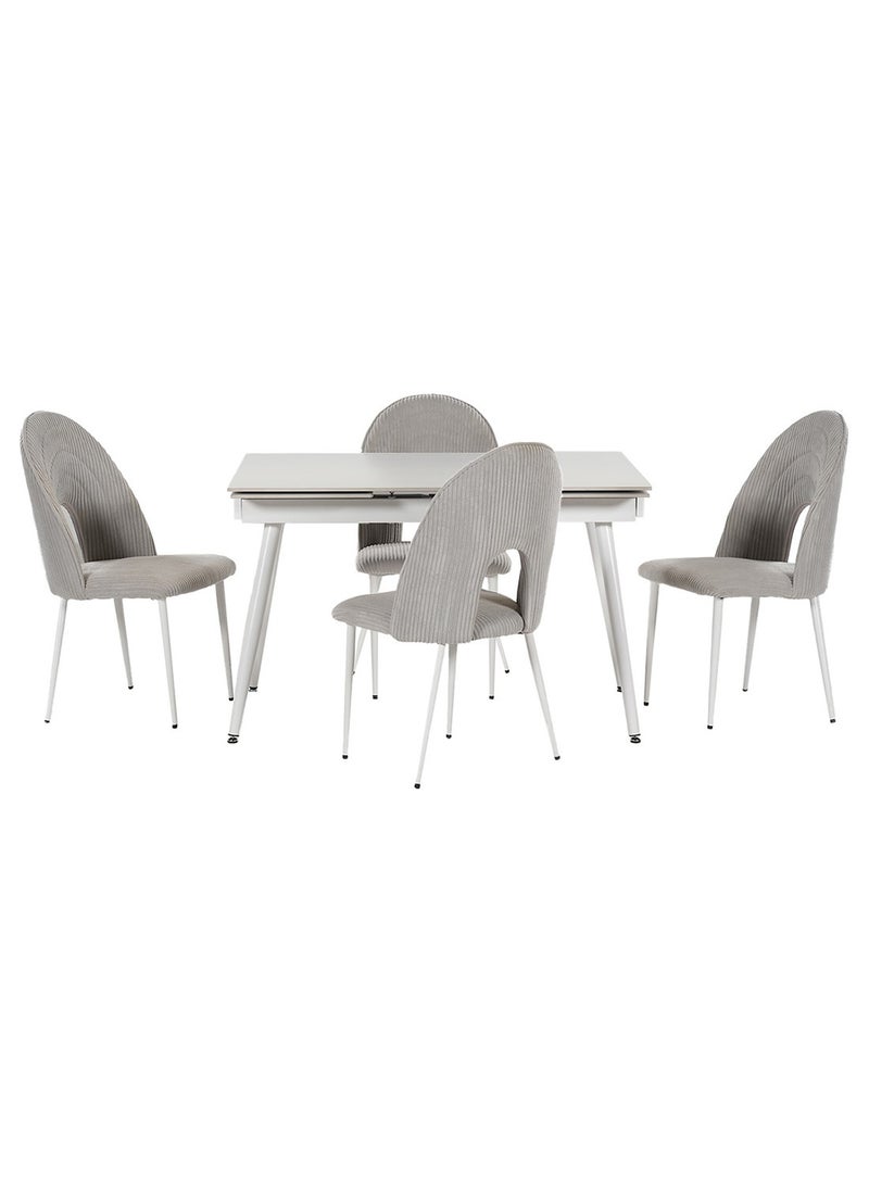 رويال أوك طقم طعام رويالوك فيليكس مكون من 6 كراسي – طاولة طعام قابلة للتمديد بسطح من حجر سينترد زجاجي، كراسي مبطنة بالقماش وأرجل معدنية – تصميم عصري ومتين لمنزلك - Image 4