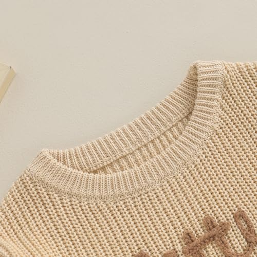 Yoawdats Toddler Baby Girl Boy Long Sleeve Knit Sweater Brothers Sisters Letter Embroidery Round Neck Pullover Fall Winter Tops (Little Brother Khaki, 0-3 Months) - Image 5
