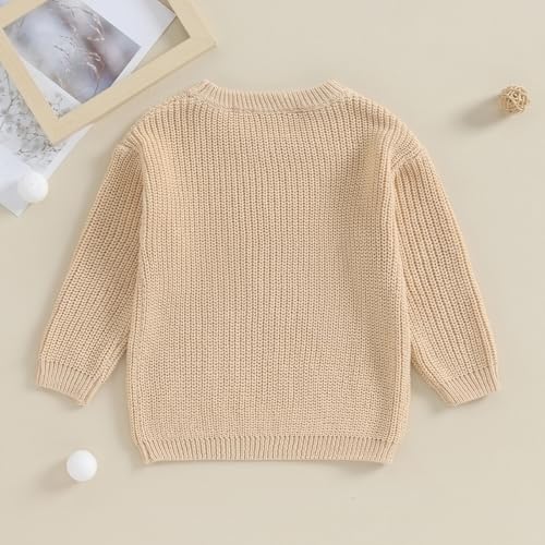 Yoawdats Toddler Baby Girl Boy Long Sleeve Knit Sweater Brothers Sisters Letter Embroidery Round Neck Pullover Fall Winter Tops (Little Brother Khaki, 0-3 Months) - Image 4