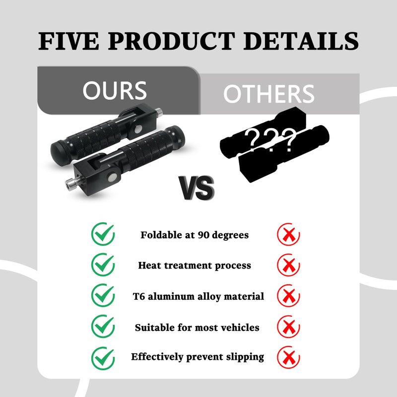 VUOZIP M8 Universal CNC Motorcycle Foot Pegs Degree Foldable Bike Pegs Aluminum Fit Electric Car Motorbike Scooter Mini Bike Ebike Dirt Bike Go Kart Honda Yamaha Suzuki Aprilia Super73 (Black, Type A) - Image 4