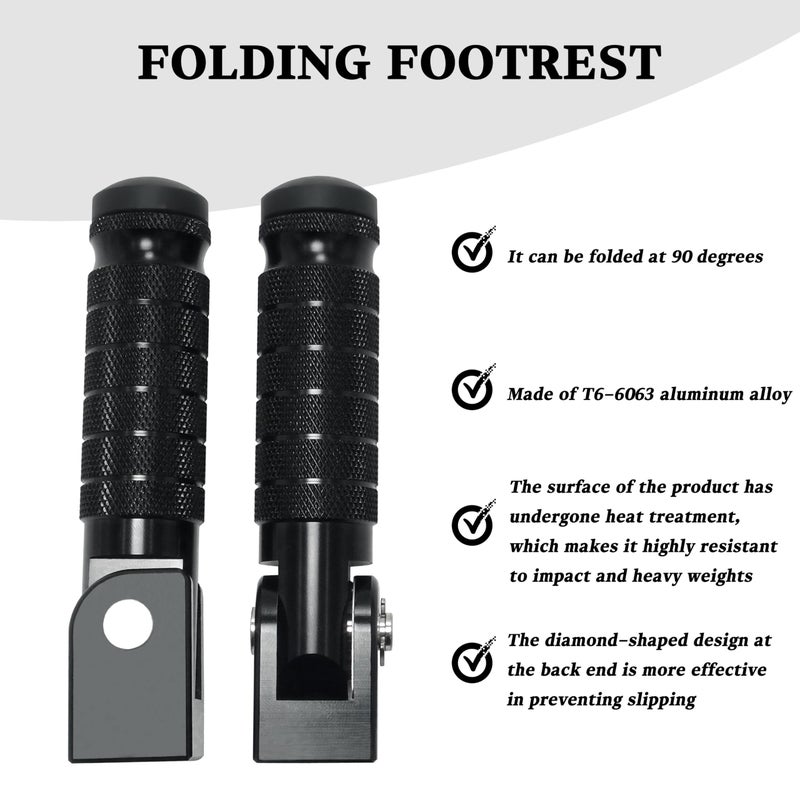 VUOZIP M8 Universal CNC Motorcycle Foot Pegs Degree Foldable Bike Pegs Aluminum Fit Electric Car Motorbike Scooter Mini Bike Ebike Dirt Bike Go Kart Honda Yamaha Suzuki Aprilia Super73 (Black, Type A) - Image 5