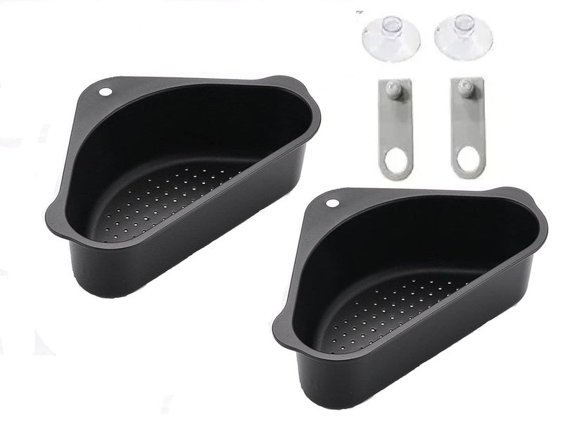 WOPPCART Kitchen Sink Corner Drain Basket Storage Organizer Plastic Strainer Rack Set of 2 Black - Image 1