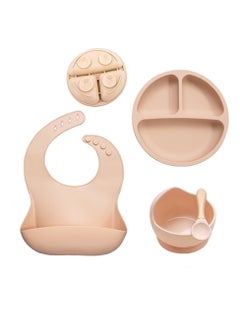 Gonice Baby Feeding Set,Baby Weaning Set,Baby Tableware Set, Suction Bowl,Divided Plate,Spoon and Fork,adjustable bib Food Grade Silicone Material  - Image 1