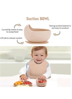 Gonice Baby Feeding Set,Baby Weaning Set,Baby Tableware Set, Suction Bowl,Divided Plate,Spoon and Fork,adjustable bib Food Grade Silicone Material  - Image 4