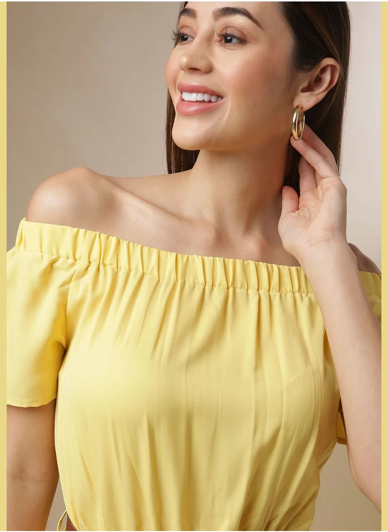 Campus Sutra Cold Shoulder Pleated Dress