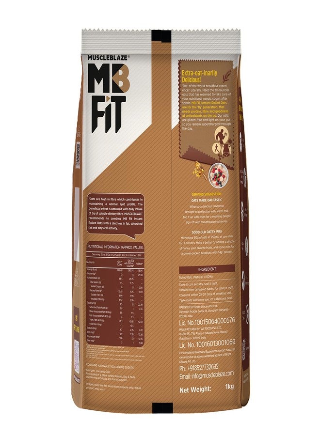 MuscleBlaze Fit Instant Oats (Unflavoured, 1kg) | 12g Protein | 100% Rolled Oats, Breakfast Cereals for Weight Management - Image 3