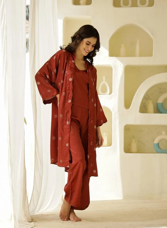 sanskrutihomes sanskrutihomes Printed Kimono with V-Neck Top and Trousers Co-ords