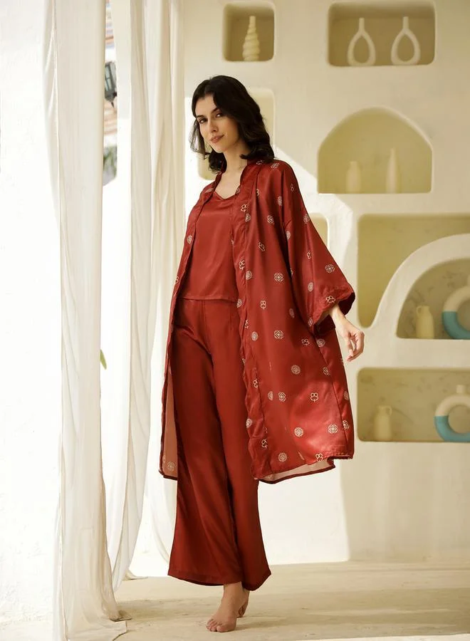 sanskrutihomes sanskrutihomes Printed Kimono with V-Neck Top and Trousers Co-ords