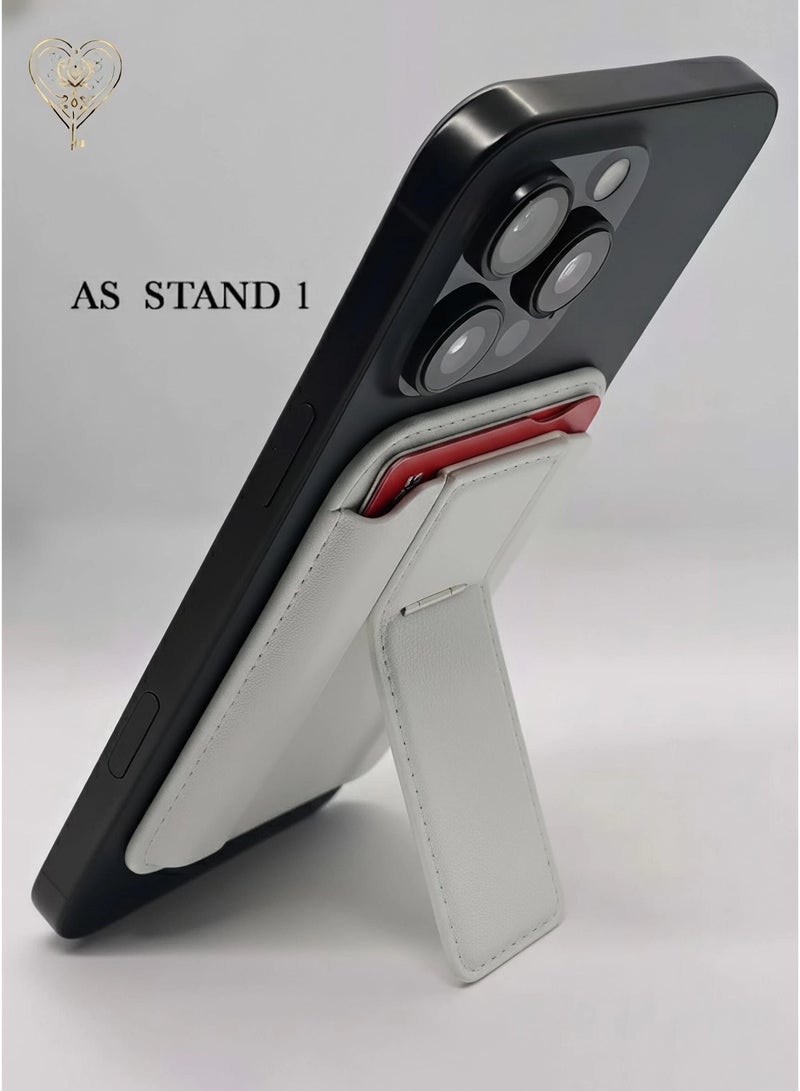 كيامور محفظة MagSafe مع حامل، حافظة بطاقات مغناطيسية أقوى متوافقة مع سلسلة iPhone 16/15/14/13/12، محفظة هاتف جلدية فاخرة مع تقنية حجب RFID، فتحة واحدة، تتسع لخمسة بطاقات، باللون الأبيض - Image 3