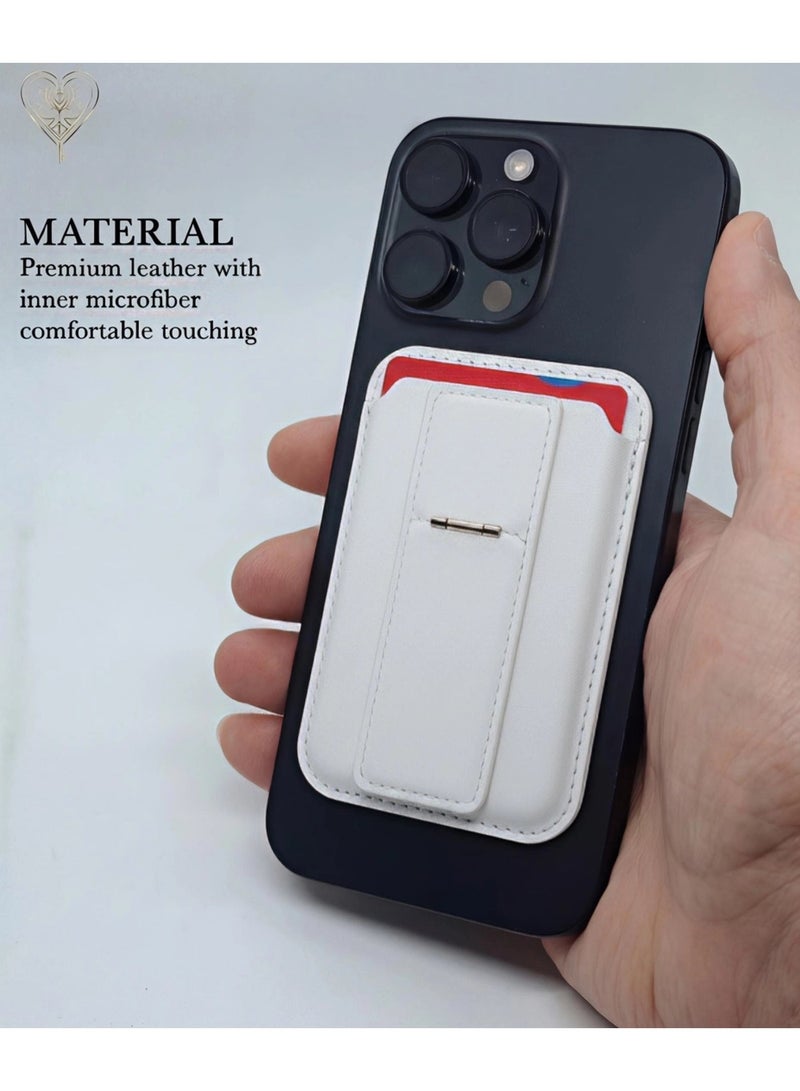 كيامور محفظة MagSafe مع حامل، حافظة بطاقات مغناطيسية أقوى متوافقة مع سلسلة iPhone 16/15/14/13/12، محفظة هاتف جلدية فاخرة مع تقنية حجب RFID، فتحة واحدة، تتسع لخمسة بطاقات، باللون الأبيض - Image 4