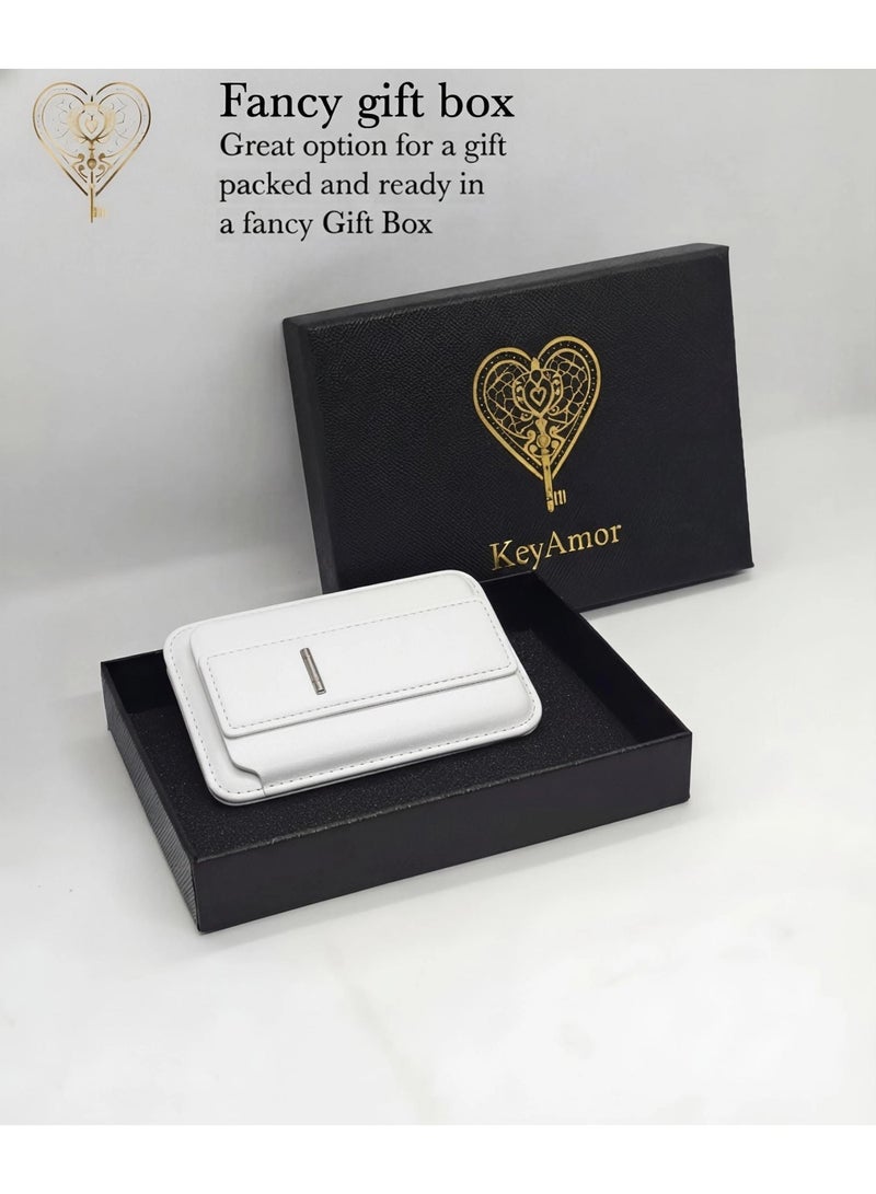 كيامور محفظة MagSafe مع حامل، حافظة بطاقات مغناطيسية أقوى متوافقة مع سلسلة iPhone 16/15/14/13/12، محفظة هاتف جلدية فاخرة مع تقنية حجب RFID، فتحة واحدة، تتسع لخمسة بطاقات، باللون الأبيض - Image 5