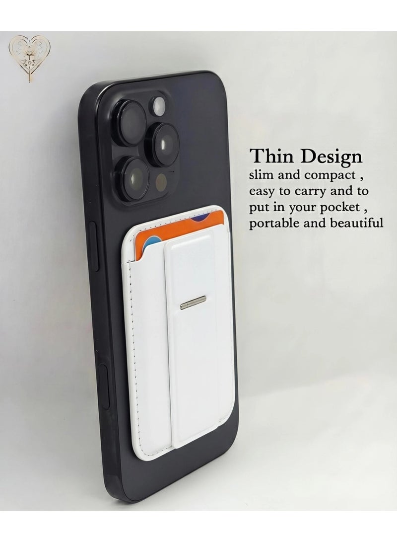 كيامور محفظة MagSafe مع حامل، حافظة بطاقات مغناطيسية أقوى متوافقة مع سلسلة iPhone 16/15/14/13/12، محفظة هاتف جلدية فاخرة مع تقنية حجب RFID، فتحة واحدة، تتسع لخمسة بطاقات، باللون الأبيض - Image 2