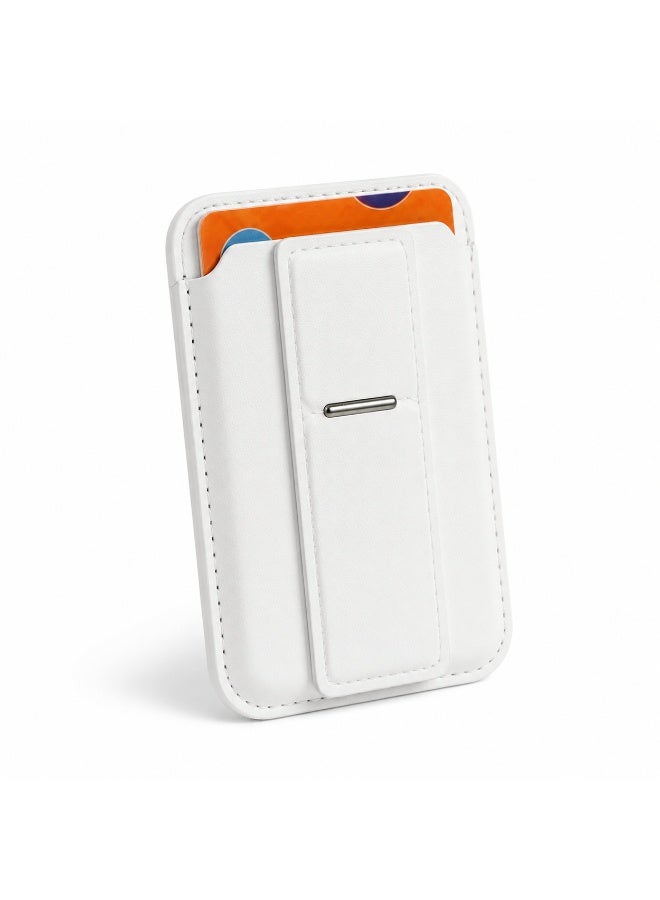 KeyAmor white MagSafe Wallet with Stand, Stronger Magnetic Card Holder for iPhone 16/15/14/13/12 Series, Premium Leather Phone Wallet with RFID Blocking, 1 Slot, Fit 5 Cards, - Image 1