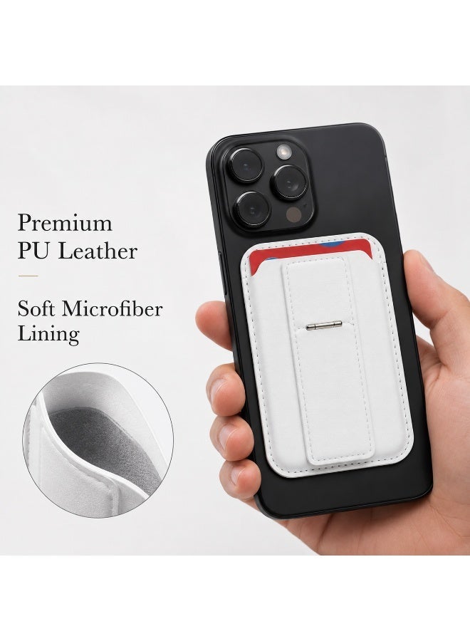 KeyAmor white MagSafe Wallet with Stand, Stronger Magnetic Card Holder for iPhone 16/15/14/13/12 Series, Premium Leather Phone Wallet with RFID Blocking, 1 Slot, Fit 5 Cards, - Image 3