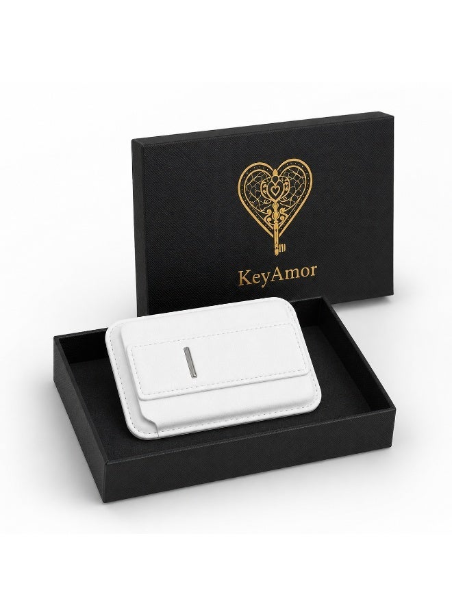KeyAmor white MagSafe Wallet with Stand, Stronger Magnetic Card Holder for iPhone 16/15/14/13/12 Series, Premium Leather Phone Wallet with RFID Blocking, 1 Slot, Fit 5 Cards, - Image 2