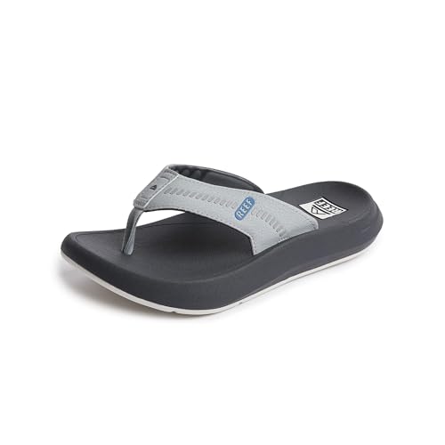 REEF Swellsole Cruiser Mens Recovery Flip Flop, Enhanced Arch Support, Water Friendly, Grey/Light Grey/Blue, 10 - Image 1