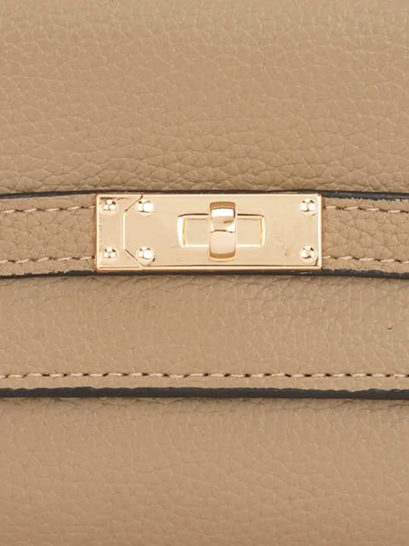 globus Globus Women Taupe Vegan Leather Textured Twist Lock Detail Bi-Fold Wallet
