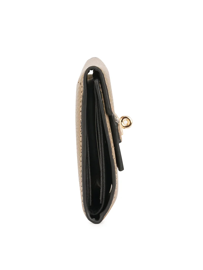 globus Globus Women Taupe Vegan Leather Textured Twist Lock Detail Bi-Fold Wallet