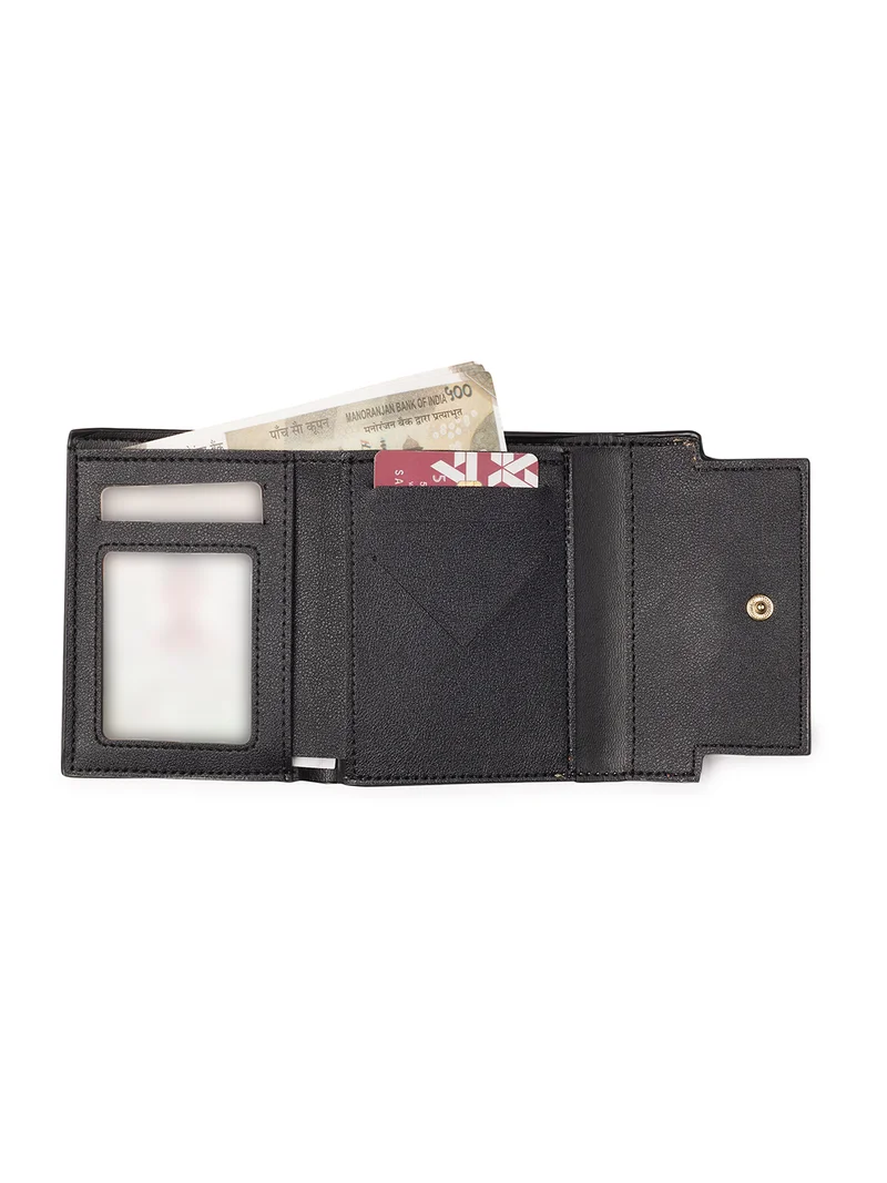 globus Globus Women Taupe Vegan Leather Textured Twist Lock Detail Bi-Fold Wallet