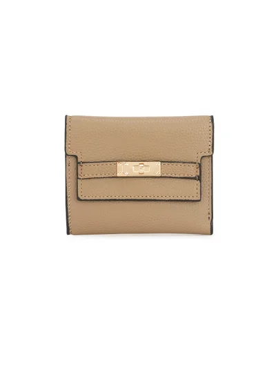 globus Globus Women Taupe Vegan Leather Textured Twist Lock Detail Bi-Fold Wallet