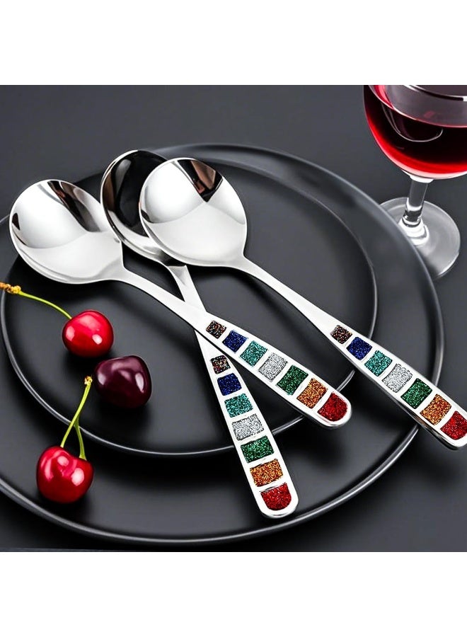 سيوسي European Soup Spoons, Stainless Steel Drinking Spoons, Creative Tableware Set for Daily Dining, Restaurant Use, Party Serving and Soup Consumption, Dishwasher Safe (6-Piece, 7.24-Inch) - Image 2