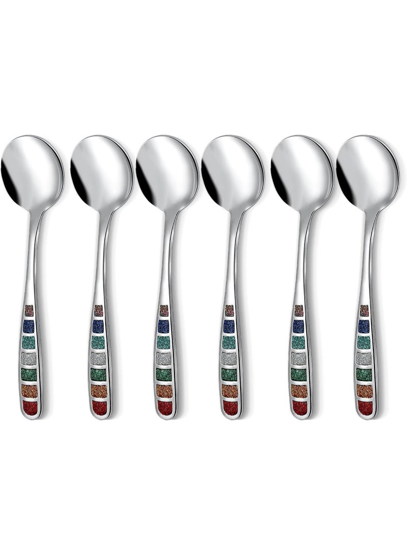 سيوسي European Soup Spoons, Stainless Steel Drinking Spoons, Creative Tableware Set for Daily Dining, Restaurant Use, Party Serving and Soup Consumption, Dishwasher Safe (6-Piece, 7.24-Inch) - Image 1