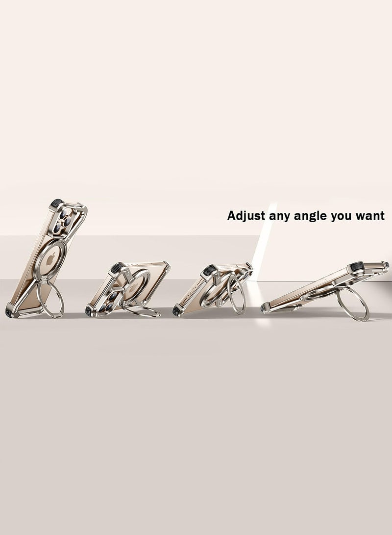 CATANES (For Apple iPhone 15 Pro Max) Z-Shaped MagSafe Case with Metal Stand and 360° Rotation Metal Case Cover - Natural Titanium - Image 2