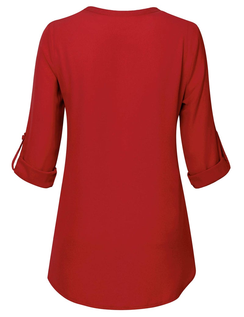 Timeson Women's Office Wear Tops and Blouses Ladies Fashion Business Work Chiffon Blouse Shirs 3/4 Sleeve Tunics Tops Casual Linen Maternity Sheer Loose Dressy Blouse Tops for Leggings Red - Image 3