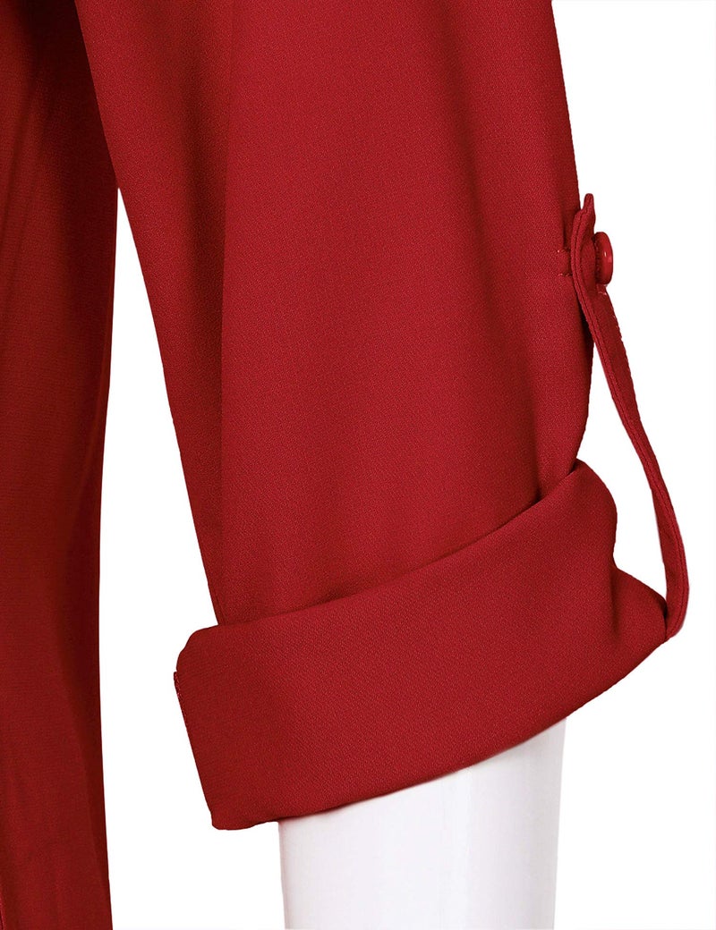 Timeson Women's Office Wear Tops and Blouses Ladies Fashion Business Work Chiffon Blouse Shirs 3/4 Sleeve Tunics Tops Casual Linen Maternity Sheer Loose Dressy Blouse Tops for Leggings Red - Image 5