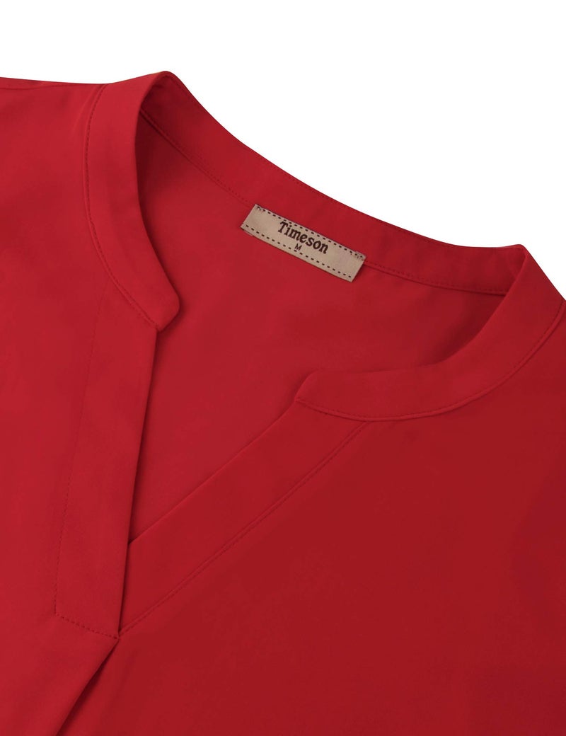 Timeson Women's Office Wear Tops and Blouses Ladies Fashion Business Work Chiffon Blouse Shirs 3/4 Sleeve Tunics Tops Casual Linen Maternity Sheer Loose Dressy Blouse Tops for Leggings Red - Image 4
